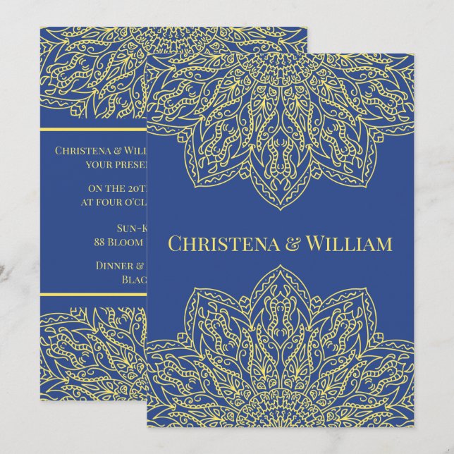Faire-part de mariage bleu Unity in Bloom (Devant / Derrière)