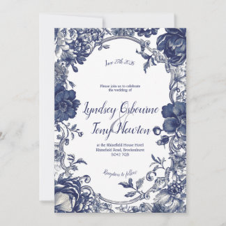 Faire-part de mariage bleu vintage Indigo Belle