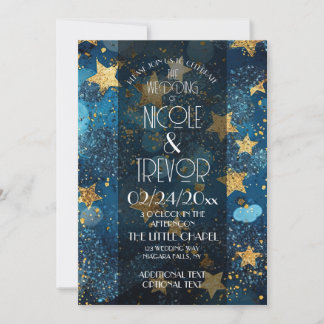 Faire-part de mariage Blue Gold Stars