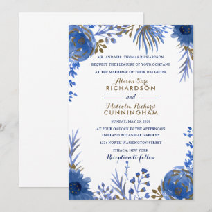 Faire-part de mariage Blue Gold Watercolor