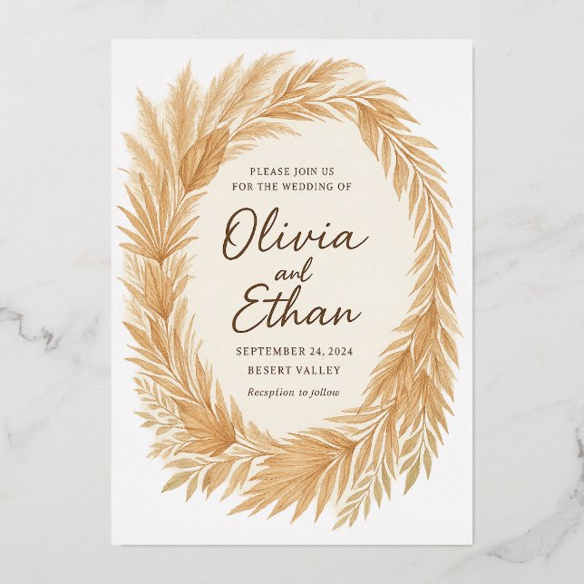 Faire-part de mariage Bohème Chic – Herbe de Pampa (Recto)