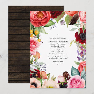 Faire-part de mariage bohème floral rustique