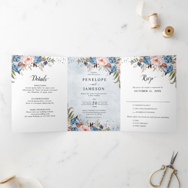 Faire-part de mariage Boho bleu foncé (Intérieur)