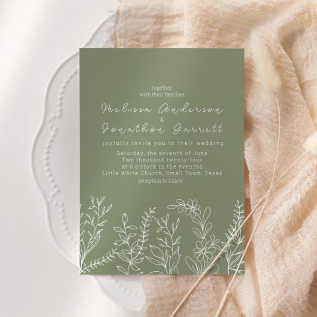 Faire-part de mariage Boho Fleurs Vert Sage (Créateur téléchargé)