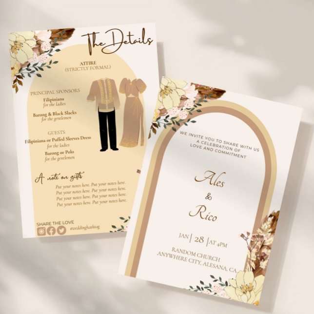 Faire-part de mariage Boho philippin (Filipiniana Wedding Invitation, Philippines Boho Wedding, Boho FIlipino Wedding Invite)