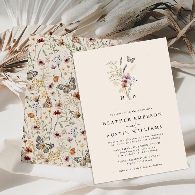 Faire-part de mariage Boho simple (Tan Boho Wildflower Wedding Invitation and Gifts Collection by Painted Paperie
)