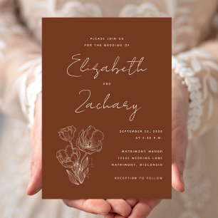 Faire-part de mariage Boho Terracotta à dessin flo
