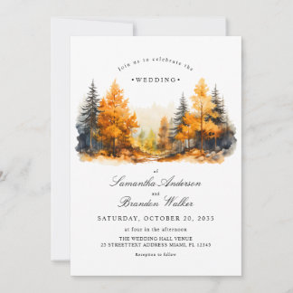 Faire-part de mariage bois automnal, pins