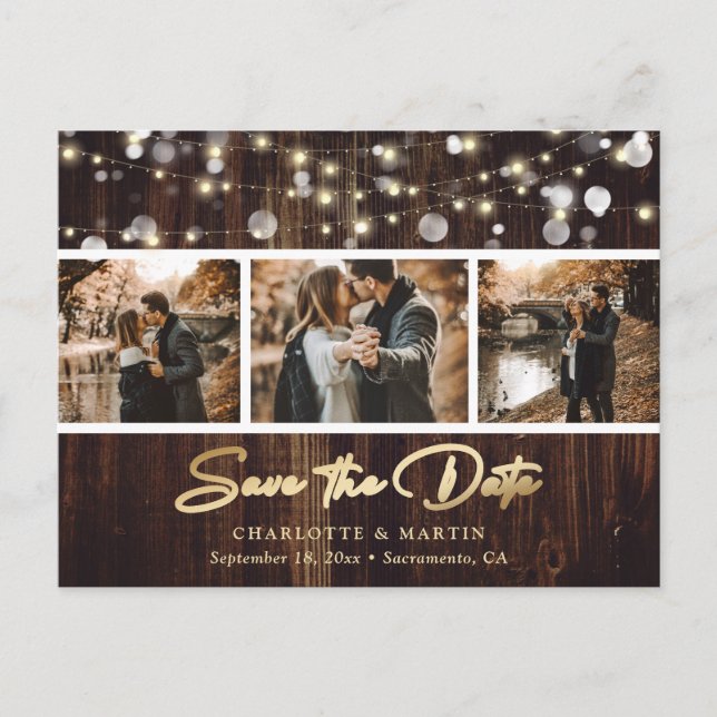 Faire-Part de Mariage Bois Rustique avec Guirlande (Devant)
