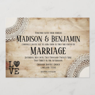Faire-part de mariage Bois Rustique et Dentelle