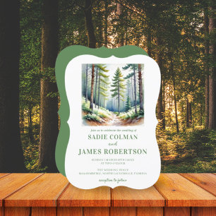Faire-Part de Mariage Bois Rustique Forêt Verte
