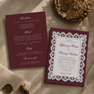 Faire-part de mariage bordeaux dentelle Old Money