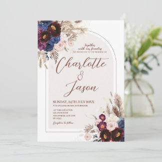 Faire-part de mariage bordeaux marine marron blush
