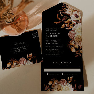 Faire-part de mariage botanique automnal tout-en-u