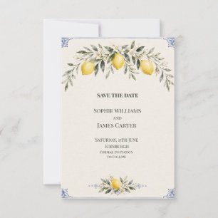 Faire-part de mariage botanique bleu citron