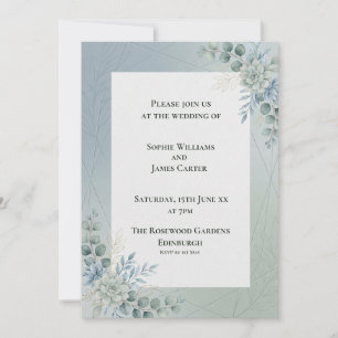 Faire-part de mariage botanique bleu pâle