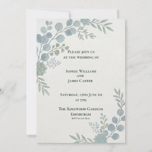 Faire-part de mariage botanique bleu poussiéreux