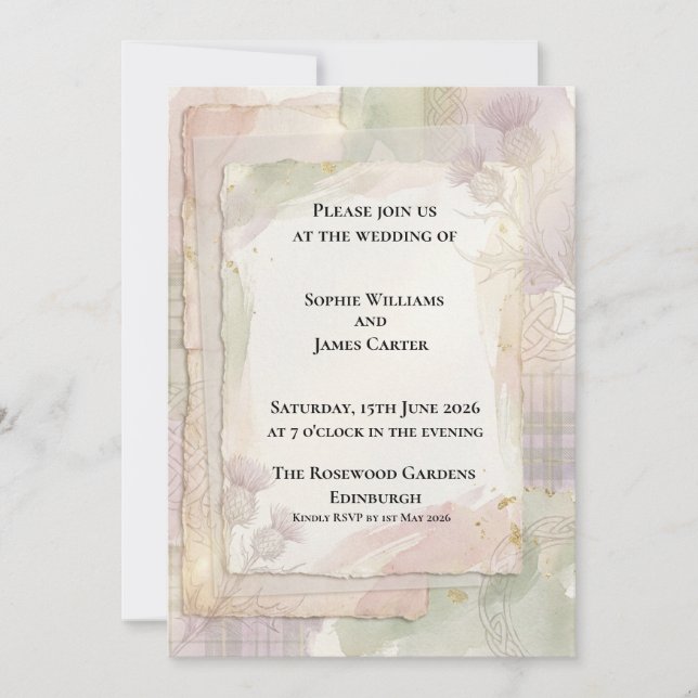 Faire-part de mariage botanique Blush Sage (Devant)