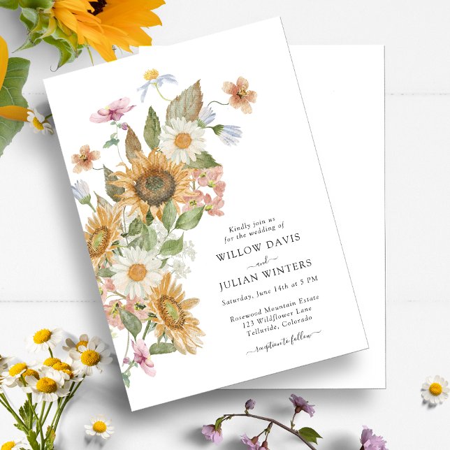 Faire-part de mariage botanique de tournesol (Elegant Sunflower Wildflower Botanical Wedding Invitation by Painted Paperie
)