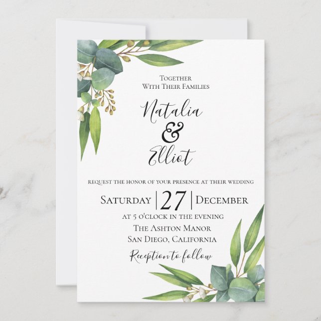 Faire-part de mariage botanique d'Eucalyptus (Devant)