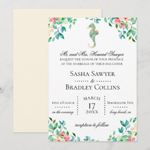 Faire-part de mariage botanique d'hippocampe