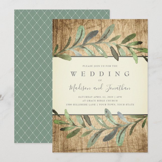 Faire-part de mariage botanique en bois de vignes (Devant / Derrière)