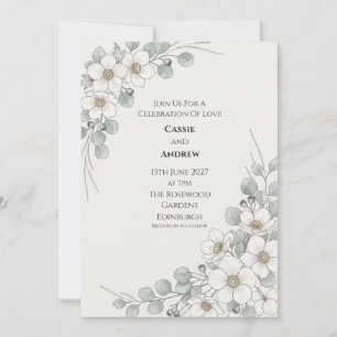 Faire-part de mariage botanique Eucalyptus Anémone