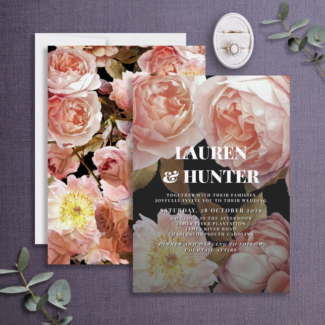 Faire-part de mariage botanique floral rose blush  (Créateur téléchargé)