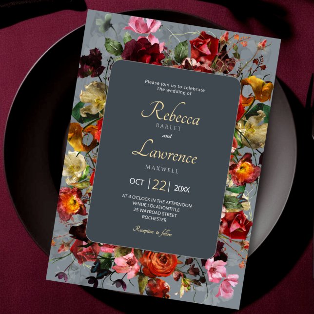 Faire-part de mariage botanique gris chic (Créateur téléchargé)