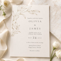 Faire-part de mariage botanique ivoire et or antiq