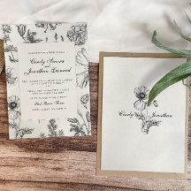 Faire-part de mariage botanique monochrome vintage