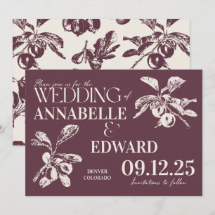 Faire-part de mariage botanique vintage bordeaux