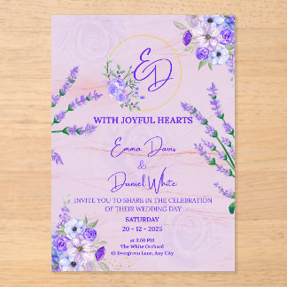 Faire-part de mariage botanique violet élégant