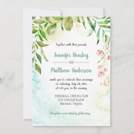 Faire-part de mariage Botaniques Pink Green Gold