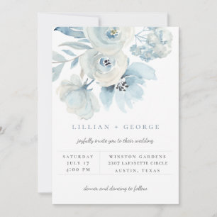 Faire-part de mariage Bouquet Floral Bleu Aérien