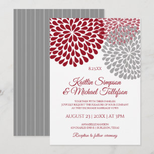 Faire-part de mariage Bourgogne & Gris Floral &