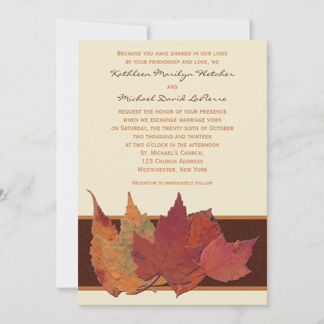 Faire-part de mariage Brown Feuille  séché d'ivoir (Devant)