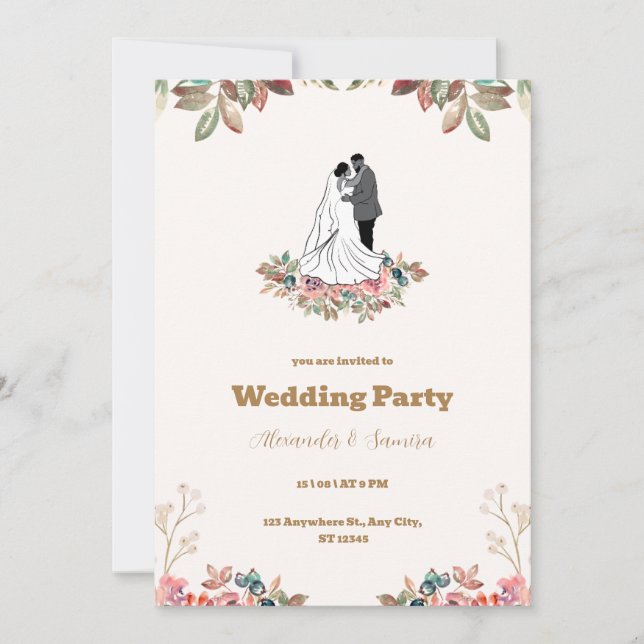 Faire-part de mariage Brown Watercolor (Devant)