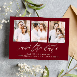 Faire-part de mariage Burgundy 3 photos calligraph