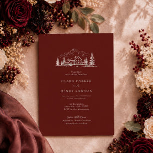 Faire-part de mariage Burgundy Pine Lodge