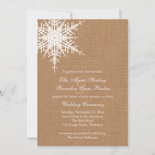 Faire-part de mariage Burlap d'hiver (Devant)