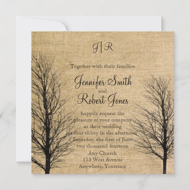 Faire-part de mariage Burlap et Birch Posh (Devant)