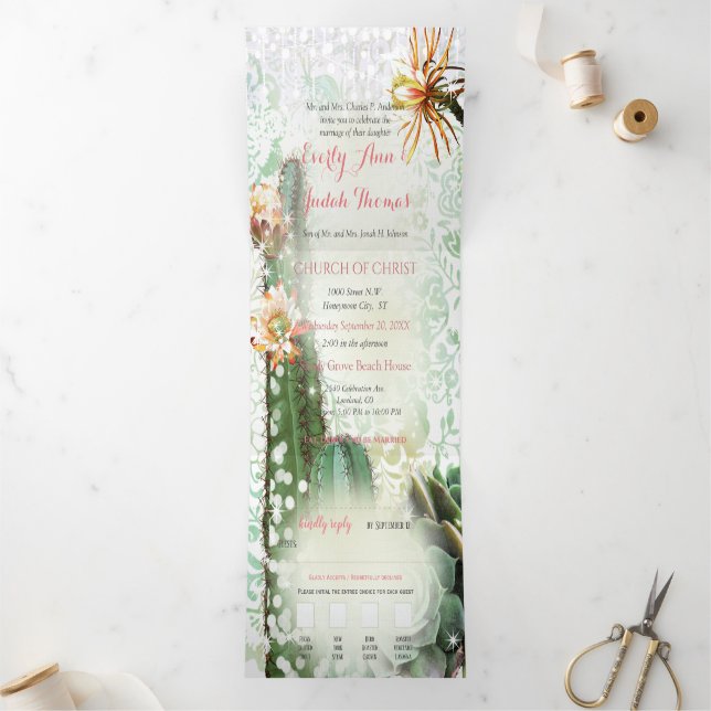 Faire-Part de Mariage Cactus Succulent Tout en Un (Intérieur)