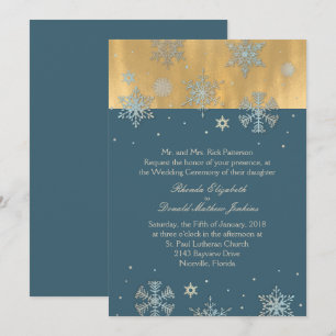Faire-part de mariage Cadet Blue et flocons de nei