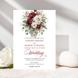 Faire-part de mariage cadre blanc or burgundy roma