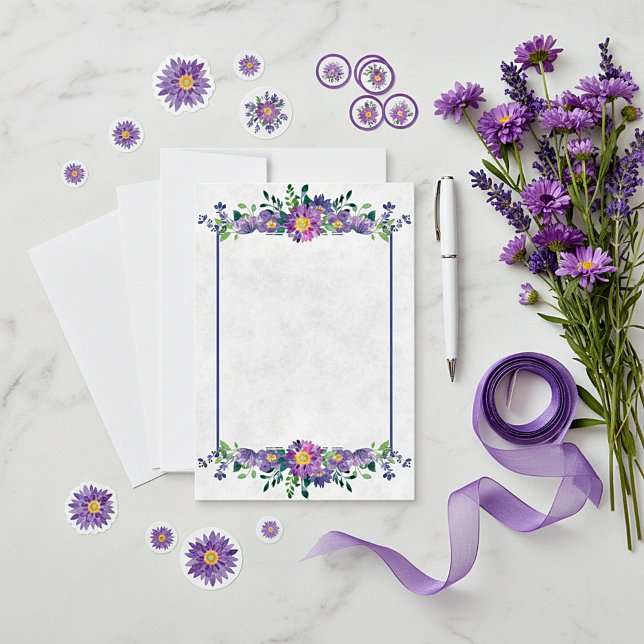 Faire-part de mariage cadre floral violet Budget  (Créateur téléchargé)