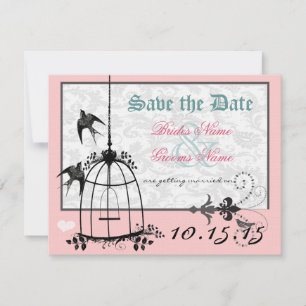 Faire-part de mariage Cage à oiseaux en damas rose