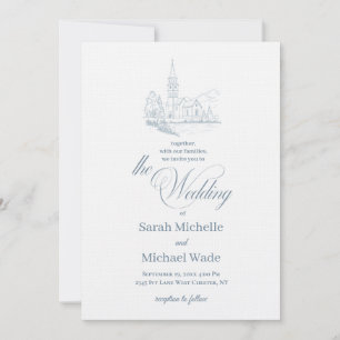 Faire-part de mariage calligraphié d'église Blue W