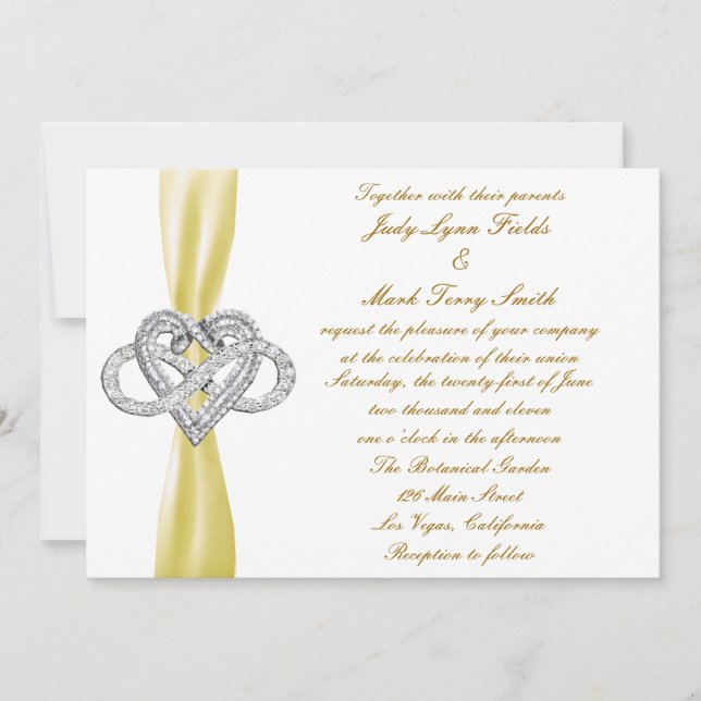 Faire-part de mariage cardiaque d'infinité jaune (Devant)