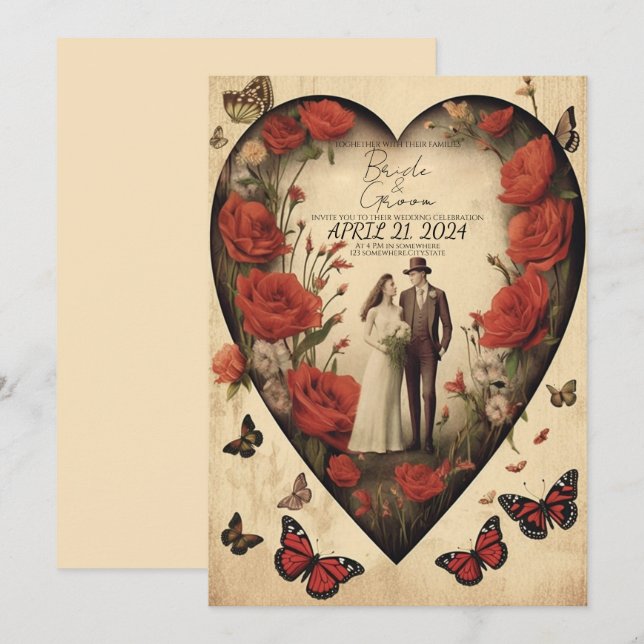 Faire-part de mariage Cardiaque unique (Devant / Derrière)